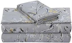 TRIBECA LIVING 300 Thread Count Cotton Extra Deep Pocket Printed Sheet Set, Cal King, Colmar Silver Grey/Multi