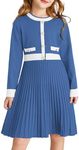 GRACE KARIN Girls Sweater Fall Dress Long Sleeve Knit A Line Contrast Casual Winter Dresses Royal Blue Size 10-12