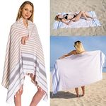 DEMMEX 100% Turkish Cotton Beach Towel - Oversized, Quick Dry, Sand Free, Compact, Thin, Lightweight - Turkish Hammam Peshtemal Beach Towel Blanket, Made in Turkey, Prewashed, 70x35 Inches