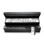 Fullyuse - Deluxe Adult Dominoes Set - Double Six Professional Dominoes with Semi-Leather Case, Jumbo Black and White Acrylic Stones (4 Layers)