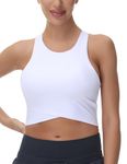 Wjustforu Womens Longline Sports Bra Racerback Crop Top Padded Wirefree Workout Tank Top for Yoga Running (Small, White)