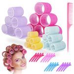 WESTALIO 41 PCs Hair Rollers With Clips-Jumbo Large Medium Small Velcro Rollers for Hair Volume Big Hair Curlers Rollers For Long Medium Short Hair-Comes in 3 Sizes 64mm,46mm,35mm,28mm-1 Comb-16 Clips