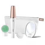 Braun FaceSpa Face Epilator, Hair Removal with Facial Cleansing Brush Head, Lighted Mirror and Beauty Pouch, 851V, White