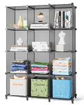 FUNLAX Cube Bookshelf, 12 Cube Storage Unit Bookcase Portable Shelf Plastic Cube Storage Shelving for Clothes Books Toys Yarn Shoes