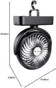 Amacool Portable Camping Fan with LED Lantern – Rechargeable, 40H Battery, Hanging Hook