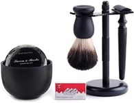 Shaving Razor Kit Stainless Steel Shaving Mug.Double edage Razor,Black Shaving Mug,Soap,Shaving Brush &Heavy Chrome Stand-Black Shaving Razor Gift