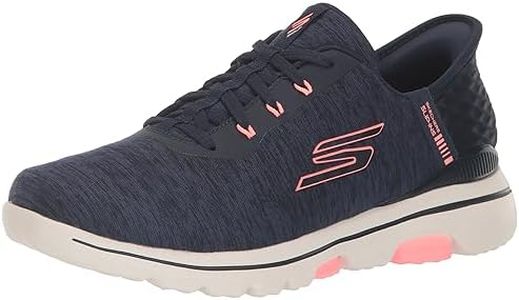 Skechers Women's Go Walk 5 Relaxed Fit Slip-in Golf Shoe Sneaker, Navy/Pink, 8