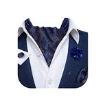 DiBanGu Paisley Ascot Ties for Men Blue Cravat and Lapel Pin Pocket Square Cufflinks Silk Ascot for Wedding Party