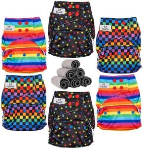 Bunii Cloth Diaper 6-Pack - Reusable Adjustable Pocket Diaper (Dark Rainbow)