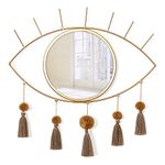 KHOYIME Evil Eye Wall Mirror Boho Gold Mirrors Decorative Metal Mirror with Tassels, Great Macrame Wall Art Bohemian Hanging Decor for Bedroom Living Room Bathroom