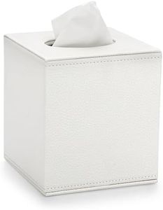 BTSKY Scatola porta fazzoletti a cubo in pelle PU, copertura quadrata per casa/ufficio, scatola di carta velina testurizzata, porta tovaglioli, bianco