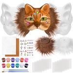 Dreamtop 24 Pcs Therian Cat Mask Set Cat Masks To Decorate Include Blank Cat Mask Felt Fabric Sheet Plush Faux Fur Eye Plastic Mesh Sheet Diamon Sticker Brushes and Paints for Cosplay Halloween