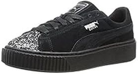 Puma Women's Suede Platform Crushed GEM Running Shoes, Puma Black/Puma Aged Silver, 8 M US