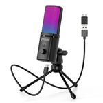 FDUCE Gaming USB Microphone,RGB Condenser Microphone with Tripod,Volume Adjustment and Mute Button Function,Compatible with PC,Laptop,For Gaming,Podcasting,Streaming,YouTube