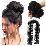 Miss Lirenn® Curly Wavy Women Instant Synthetic Hair Extension Messy Hair Frill For Juda And Ponytails, 3 Ways Of Wearing it, Matte Finish, 34 Inches Long (Black)