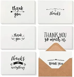 Best Paper Greetings 48-Pack Black and White Thank You Cards with Kraft Paper Envelopes for Graduation, Wedding, Birthday, Baby Shower, Blank Inside, Assorted Simple Vintage-Style Designs (4x6 In)