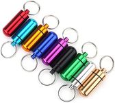 Keychain Pill Box,9pcs Waterproof Mini Aluminum Pill Box Case Organizer with Keychain Outdoor Medicine Holder