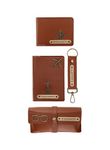 AICA Personalized Name & Charm Leather Wallet Mens Combo Giftset (TanBrown)| Customize Combo Corporate Office Giftset Gifts for Men Staff Employees Clients Colleagues Friend