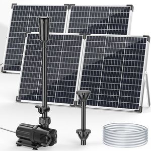 POPOSOAP 120W Solar Water Fountain Pump, 1600GPH Adjustable Flow & Dry-Run Protection Pond Pump, Dual Solar Panels, 3 Spray Nozzles, Solar Fountain Pump Kit for Outdoor Ponds, Water Garden P1200