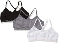 Calvin Klein Girls' Seamless Racerback Crop Bralette, Multipack, 3 Pack - Heather Grey, White, Black, Small