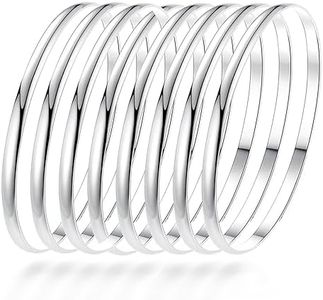 LinnaLove Fashion Shiny Thin Round Stainless Steel Bangle Bracelets for Women and girls(1/3/5/8 Set), Metal, no gemstone