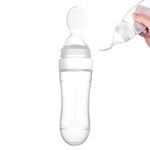 1PCS Baby Food Squeeze Dispensing Spoon Feeder,Silicone Baby Toddler Feeding Bottle, Fresh Food Cereal Squeeze Feeder Hot with Spoon, BPA Free(White), Baby Feeder Bottle Feeding Bottle Baby Food