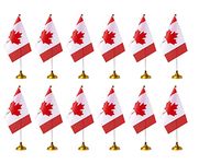 ZXvZYT Canada Flag Canadian Desk Flag Small Mini Canadian Table Office Flags With Stand Base Decorations (12 Pack)