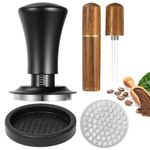 58mm Espresso Tamper Set 4-Piece, Spring Loaded Coffee Tamper with Stainless Steel Base, Puck Screen and Silicone Mat, Fits for 58mm Portafilters, Gifts for Barista Coffee Lovers