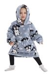 Oversized Hoodie Blanket Kids Fleece Sherpa Cute Animals Pattern Fluffy Sweatshirts with huge Pocket, Ultra Soft Warm Wearable Blanket for Boys Girls Toddler Dog 2-6