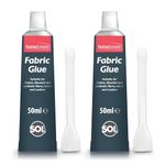 2pk Fabric Glue for Clothes | Includes 2 Fabric Glue Strong, Spreader & 150cm Tape Measure | Extra Strong 50ml Fabric Glue for Crafts, Upholstery, Material, Textile, Felt and Badges