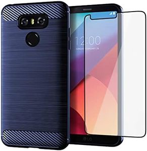 Asuwish Phone Case for LG G6 with Tempered Glass Screen Protector Cover and Slim Thin Soft TPU Cell Accessories Protective LGG6 ThinQ LG6 Thin Q G 6 Plus G6+ 6G VS988 H872 Women Men Carbon Fiber Blue