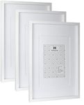 White A3 Boxed Picture Frames Set of 3 with Double Mounts for A4 & 6x8 photo, A4 boxed photo frames for 3pack, White A3 wooden Poster Frame with Mount for A4 picture Frames