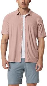 ODODOS Men's Short Sleeve Button Down Shirt - odSTRATUM Tech Performance Tee, Ultra Soft UPF 50+ Golf Fitness Casual Tops, Rose Pink Heather, Small