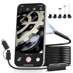 GreceYou Endoscope Camera with Light, 1920P HD Borescope Inspection Camera with 8 Adjustable LED Lights + 16.4FT Semi-Rigid Cable, 8mm IP67 Waterproof Inspection Camera for iOS,Android