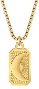 Moon Necklace | Gold Plated Crescent Moon Dog Tag Pendant Necklace with Box Chain, Celestial Design