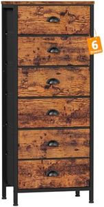 Furnulem Tall Dresser with 6 Drawers,Vertical End Table and Nightstand for Bedroom,Industrial Dorm Bedside Furniture with Fabric Storage Drawer Organizer in Living Room,Closet,Entryway(Rustic Brown)