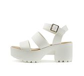 SODA ACCOUNT ~ Women Open Toe Two Bands Lug sole Fashion Block Heel Sandals with Adjustable Ankle Strap, White, 7 UK