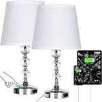 KBest Table Lamp Set of 2, Bedside Touch Control Table Lamps for Bedroom Living Room, 3 Way Dimmable Nightstand Lamp with 2 USB Ports & AC Outlet, 2700K 9W Bulbs Included(Silver).