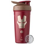 BlenderBottle Marvel Strada Shaker Cup Insulated Stainless Steel Water Bottle with Wire Whisk, 24-Ounce, Iron Man