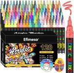 Efimeso Acrylic Paint Pens Set-120 Colours Paint Markers for Rocks Painting Ceramic Stone Glass Wood Metal, Acrylic Pens 0.7mm Extra Fine Tip Water Based Paint Pens Kids