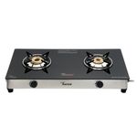 GOLDEN SURYA 2 Burner Gas Stove, Toughened Glass Top Stainless Steeel Body, 2 Burner Manual Ignition Gas Stove, 3 Year Warranty, (ISI Certified) Gas Stove 2 Burner (CXJ-22-SS)