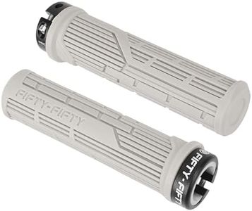 FIFTY-FIFTY Mountain Bike Grips, Single Lock-on MTB Handlerbar Grips, Soft and Comfortable, Non-Slip Locking Bicycle Handle for All Mountain, Enduro, Downhill (Light Grey)