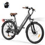 ACTBEST Core Electric Bike for Adults - 468Wh Removable Battery, 26 inch Step Thru Electric Bicycle, Peak 500W Brushless Motor Cityrun Ebike, with 7 Speed, Up to 50 Miles, E-Bikes Grey