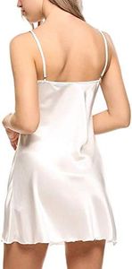 Ekouaer Sleepwear Sexy Lingerie Nightgown Lace Chemise Satin Slip Silk Negligee Nightie Bridal Babydoll for Women, 1-White, Small