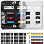 12v Fuse Box - ENDARK Car Fuse Box & ATC/ATO Blade Fuse Holder & 6 Way 12 volt Fuse Box with Negative Bus LED Indicator for Car, Boat, Van, SUV