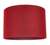 Contemporary and Sleek 12 Inch Deep Red Natural Linen Fabric Drum Lamp Shade 60w Maximum | 30cm Diameter | for Table Lamp or Pendant by Happy Homewares