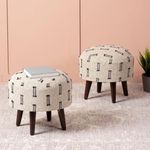 nestroots Ottoman Stool for Living Room Set of 2 | Pouffes for Sitting Ottoman | Foot Rest stools with 4 Wooden Legs (14 inch Height, Grey Dash)