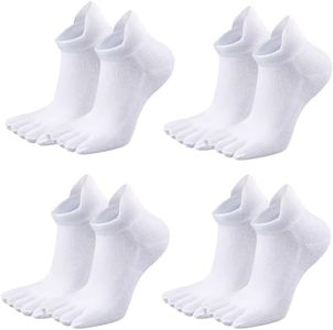 FUIPVGI 4 Paia Cotton Calzini Alla Caviglia, Calze con Dita, Calzini Sportive Uomo Donna, Calzini Corti Uomo, Traspirante Calzini Bianchi Corsa Calze Caviglia Svago Quotidiano Atletici (Bianco)