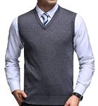 FULIER Mens Winter V-Neck Sleeveless Vest Classic Business Gentleman Knitwear Knitted Waistcoat Sweater Cardigans Tank Tops (Medium, Dark Grey)