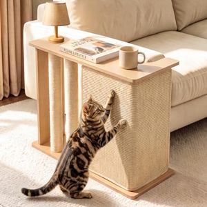 Kepact Cat Corner Side Table Scratcher, 2-in-1 Couch Protector from Cat Claws with Scratching Posts, Sturdy Wood Frame & Replaceable Natural Sisal Scratch Pad, Fits Left or Right Sofa Arm, Oak, 23.5"H